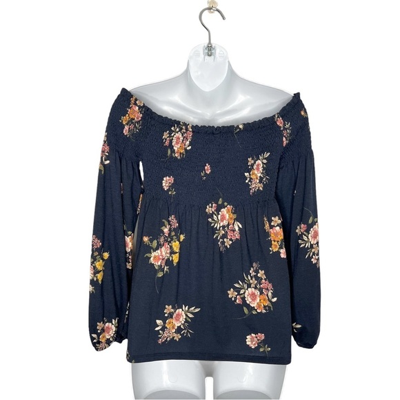 NWT Xhilaration Dark Floral Smocked Chest Babydoll Blouse - Picture 5 of 10